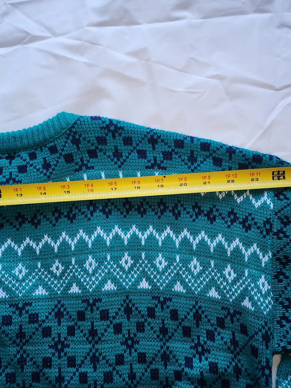 VTG URGENCY Women's Knit Sweater Multi-pattern  Geometric Rows Green Size Xlarge